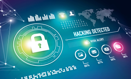 Online network security concept with digital lock and media content icons
