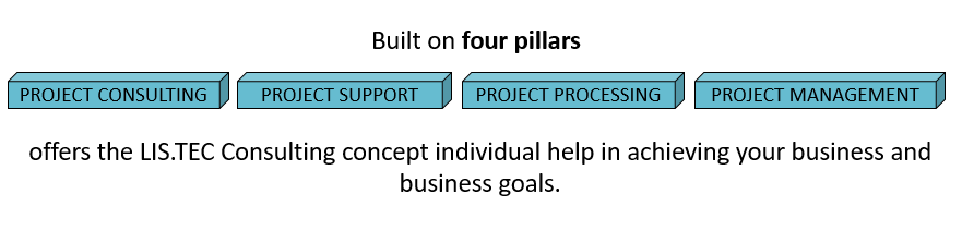 Built on four pillars of project consulting, project support, project processing and project management offers the LIS.TEC Consulting concept individual help in achieving your corporate and business goals.