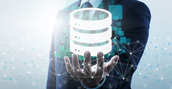 IBM Informix. Bild symbolisiert den virtuellen Raum. Datenbank-Icon.